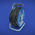 Blue Industrial Cable Reel With Black Cable And Metal Stand