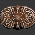 Traditional Wooden Carved Weapon With Decorative Head Intricate Patterns And Handle