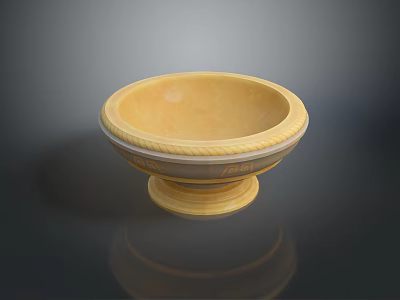 Elegant Yellow Stone Bowl Shaped Sculpture Carving With Intricate Patterns And Decorative Base 3d model