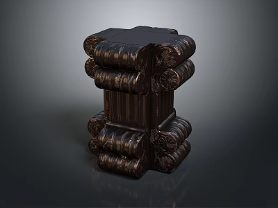 Dark Decorative Column With Intricate Carvings In Scenic Garden Setting 3d model