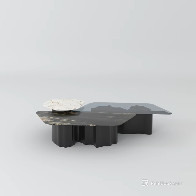 Modern Unique Coffee Table With Marble Top And Black Irregular Base Design 3d model