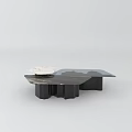 Modern Unique Coffee Table With Marble Top And Black Irregular Base Design 3d model