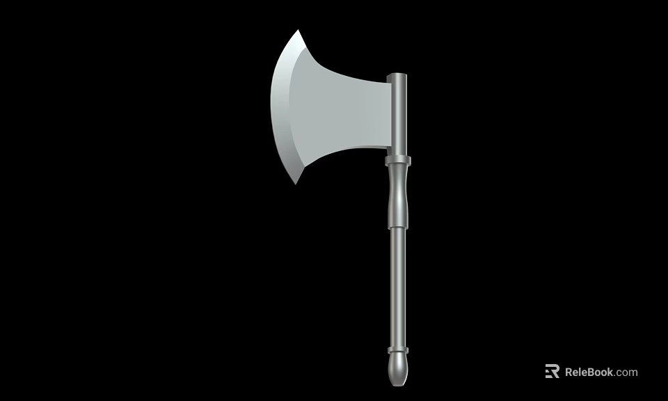 Silver Axe 3D Model With Sharp Blade And Metal Handle On Black Background 3d model