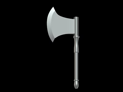 Silver Axe 3D Model With Sharp Blade And Metal Handle On Black Background 3d model