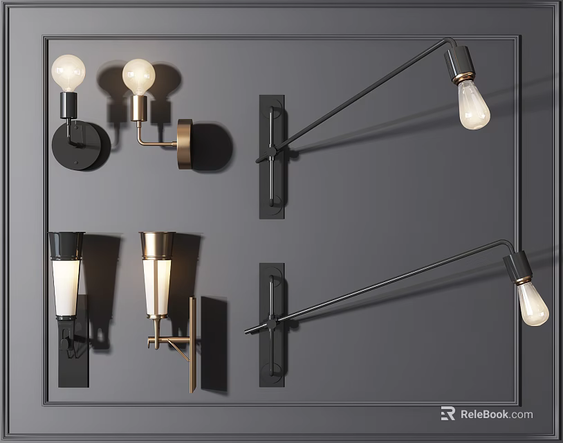 Modern Wall Lamps With Arched Arms Sleek Bases And Glass Shades 3d model 