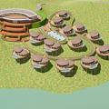 Unique Lakeside Homestay Buildings With Circular Roofs Surrounded By Lush Forests And Scenic Landscapes