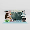 Cartoon Girl With Flowers And Books Celebrating Happy Teacher's Day On Blackboard