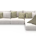 Modern Light Beige Sectional Sofa With Decorative Pillows And Throw Blanket 3d model