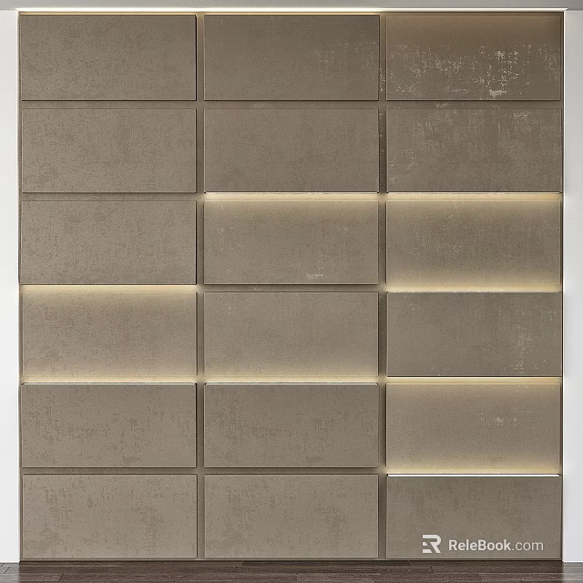 Modern Single Bed Design With Gray Tile Wall And LED Strip Lights 3d model 