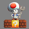 Mushroom Headed Game Character Holding Wrench Standing On Brick Blocks With Question Mark