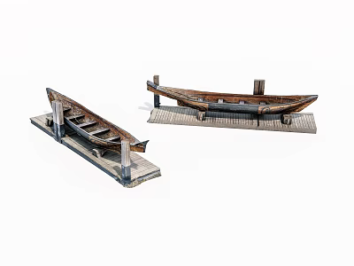 Vintage Wooden Boats On Stands Showcasing Traditional Craftsmanship And Design Details 3d model