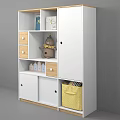 White And Wooden Wardrobe With Drawers Shelves Teddy Bear Books And Storage Basket