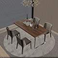Modern Wooden Dining Table Set With Light Gray Chairs And Decorative Items 3d model