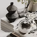 Decorative Ornament Set With Greenery Vases Stacked Books And Small Decorative Accents