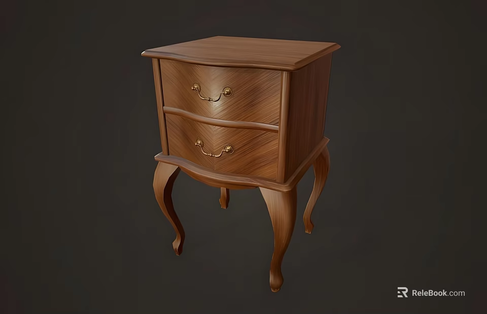 Brown Wooden Shoe Cabinet With Two Drawers And Golden Handles Curved Legs Design 3d model 