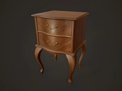Brown Wooden Shoe Cabinet With Two Drawers And Golden Handles Curved Legs Design 3d model