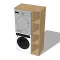 Light Wooden Bathroom Cabinet Rack With Stacked Washing Machine Dryer And Multiple Shelves
