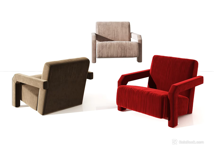 Modern Accent Chairs In Brown Beige Red With Sleek Design And Armrests 3d model 
