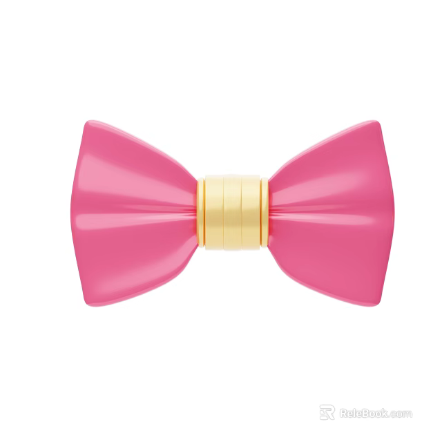 Pink Bow Shaped Decorative Ornament Set With Golden Center Accent 3d model 