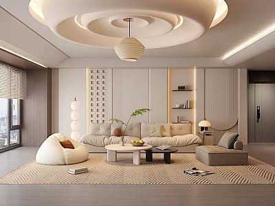 Modern Living Room Interior With Sofa Coffee Table Pendant Light And Area Rug 3d model