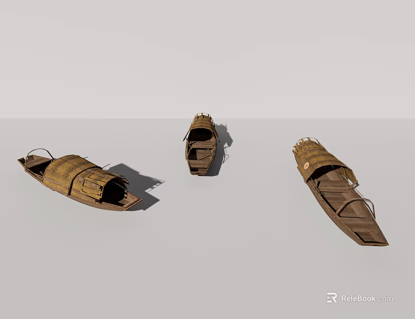 Three Traditional Wooden Boats With Handmade Design And Natural Wood Finish 3d model 