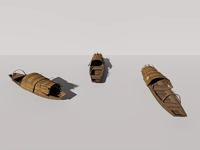 Three Traditional Wooden Boats With Handmade Design And Natural Wood Finish 3d model