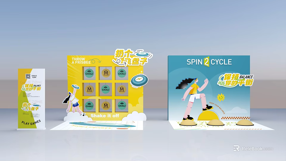 Interactive Zone Featuring SPIN 2 CYCLE Game Health Hiking And Cartoon Character Interactions 3d model 
