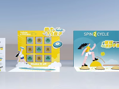 Interactive Zone Featuring SPIN 2 CYCLE Game Health Hiking And Cartoon Character Interactions 3d model