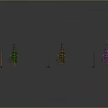 Colorful 3D Tree Models With Green Yellow Purple Varieties On Gray Background