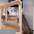 Interior Scene With Golden Frame Stairs And Escalator