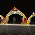 Golden Event Gateway For 5th Anniversary With Decorative Patterns And Arch Structure 3d model