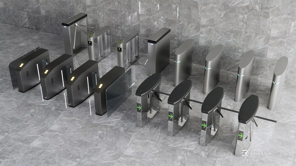 Public Facility Turnstiles With Silver Metal Design For Public Area Access Control 3d model 