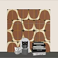 Geometric Pattern Tiles Wall With Owl Figurines And Stack Of Books 3d model