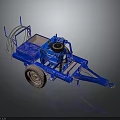 Blue Utility Trailer With Mechanical Equipment Wheels Metal Frame And Hitch Design