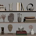 Stylish Decorative Ornament Combination With Vases Sculptures Books And Decorative Items On Shelves