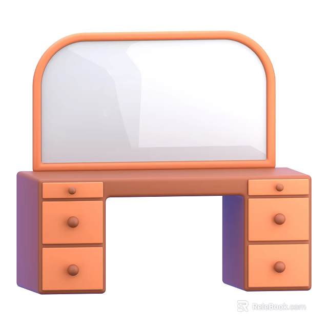 Modern Orange Dressing Table With Arched Mirror Purple Legs Round Knobs And Drawers 3d model 