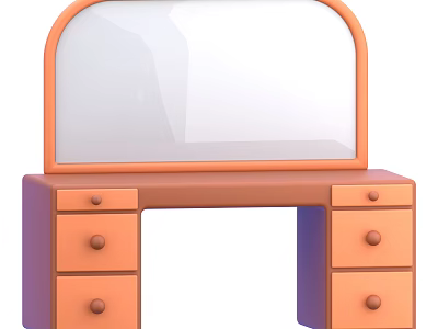 Modern Orange Dressing Table With Arched Mirror Purple Legs Round Knobs And Drawers 3d model