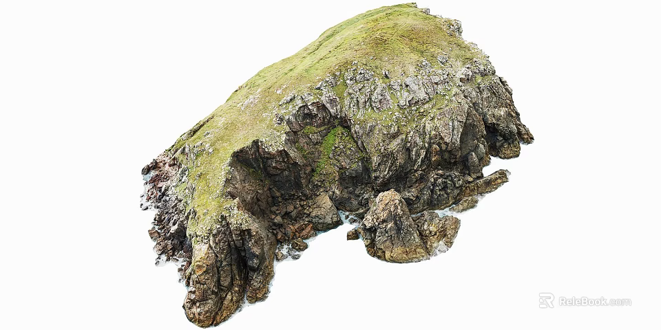 Scenic Natural Island With Lush Green Grass And Jagged Rocky Cliffs 3d model 