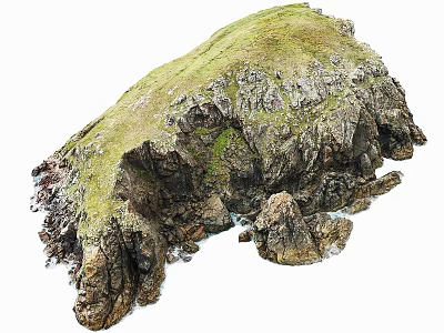 Scenic Natural Island With Lush Green Grass And Jagged Rocky Cliffs 3d model
