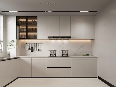 Modern Kitchen Interior Design With White Cabinets Marble Countertop And Built In Appliances 3d model
