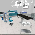 Medical Operating Room Interior With Surgical Lights Operating Table Instrument Carts And Equipment
