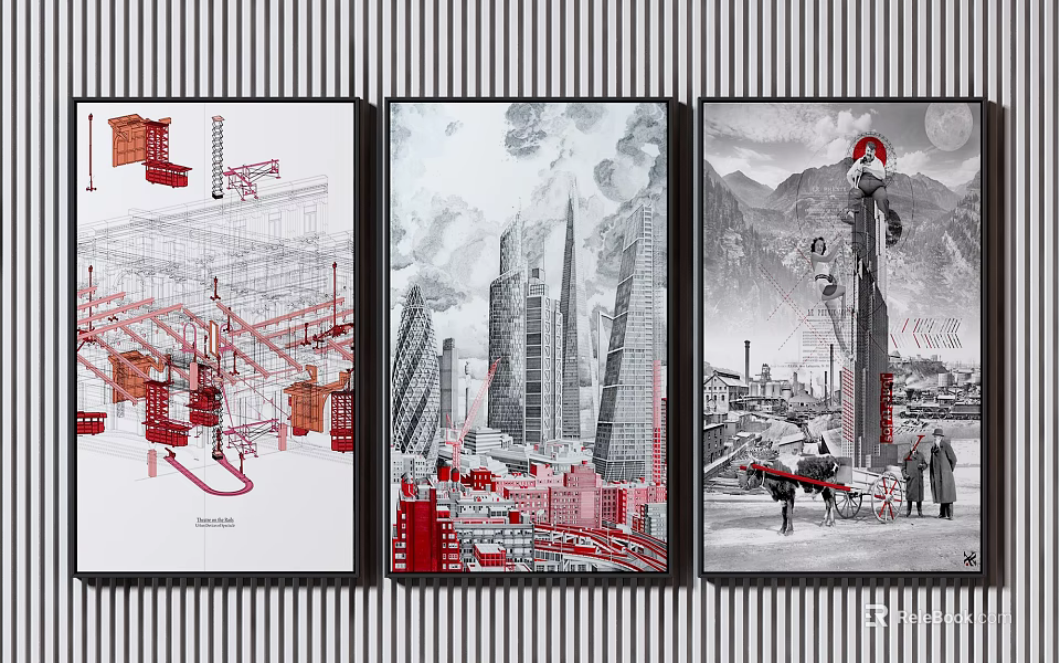 Landscape Paintings Featuring Architectural Structures Modern Urban Scenes And Historical Elements 3d model