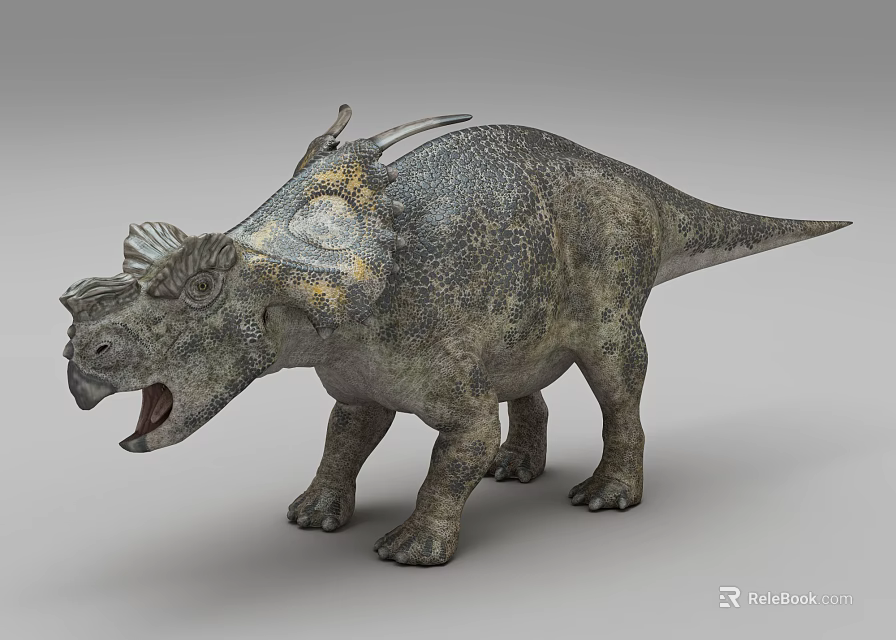Realistic Horned Reptile Model With Open Mouth Scaly Skin And Head Frill 3d model 