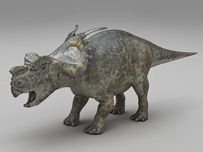 Realistic Horned Reptile Model With Open Mouth Scaly Skin And Head Frill 3d model