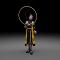 Game And Movie Character In Yellow Black Robe With Golden Halo Holding Long Sword