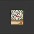 Open Wooden Box with Tasty Pizza Green and Red Radial Pattern and Pizza Residue Inside