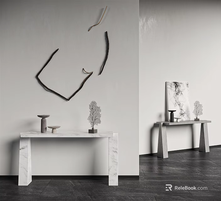 Minimalist Modern Marble Console Table Interior With Sleek Design And Decorative Wall Art 3d model