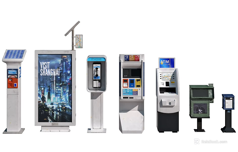 Public Facilities Including Billboard Kiosk ATM Parking Meter And Mailbox 3d model 