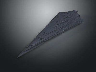 Dark Sci-Fi Triangular Warship Model With Detailed Surface And Sharp Edges 3d model