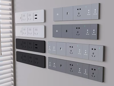 Contemporary Wall Mounted Switch Panels in White Black Gray with Sockets and Switches 3d model